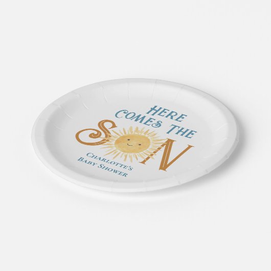 Hier komt het Son Baby shower Papieren Bordje (Gekanteld)