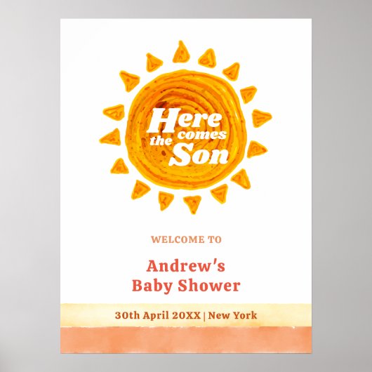 Hier komt het Son Boho Baby shower welkom Poster (Voorkant)