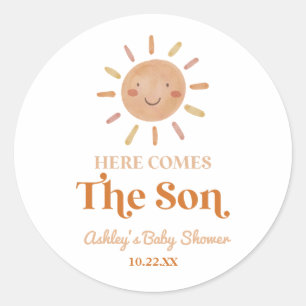 Hier komt het Son Boho Bohemian Retro Baby shower Ronde Sticker