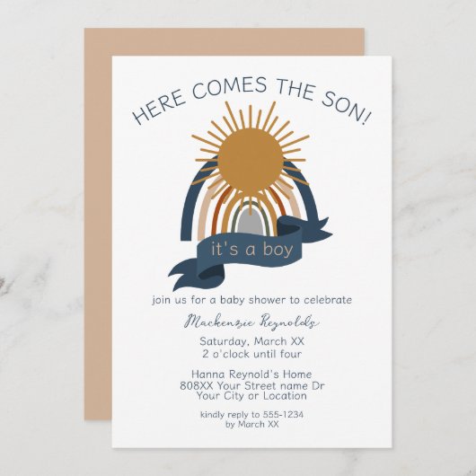 Hier komt het Son Boho Boy Baby shower Kaart