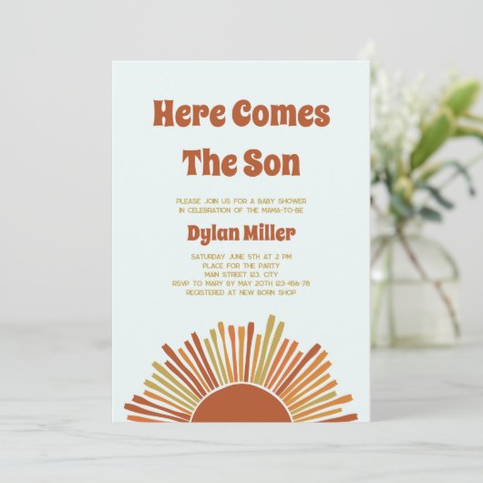 Hier komt het Son Boho Retro Boy Baby shower Kaart (Staand voorkant)