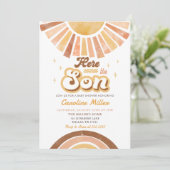 Hier komt het Son Boho Sunshine Baby shower Kaart (Staand voorkant)