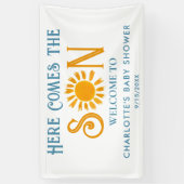 Hier komt het Son Boho Sunshine Baby shower Spandoek (Verticaal)