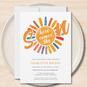 Hier komt het Son Boy Baby shower Kaart