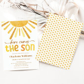 Hier komt het Son Boy Baby shower Kaart