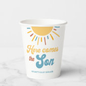 Hier komt het Son Boy Baby shower Papieren Bekers (Achterkant)