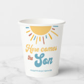 Hier komt het Son Boy Baby shower Papieren Bekers (Voorkant)