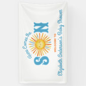 Hier komt het Son Boy Baby shower Spandoek (Verticaal)