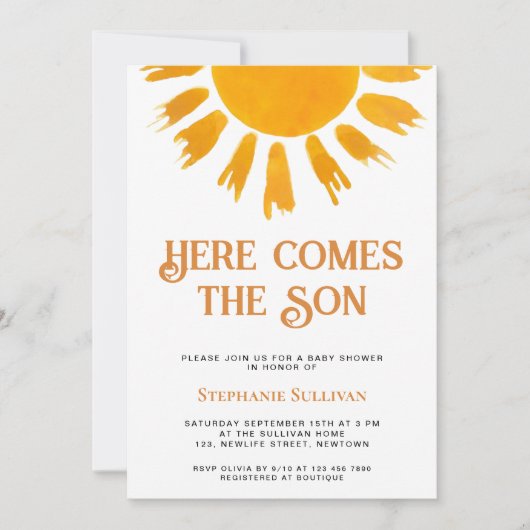 Hier komt het Son Boys Baby shower Kaart (Voorkant)