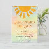 Hier komt het Son Boys Baby shower Kaart (Staand voorkant)