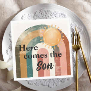 Hier komt het Son Masculine Rainbow Baby shower Servet