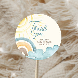 Hier komt het Son Retro Baby shower Ronde Sticker