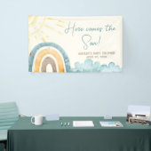 Hier komt het Son Retro Baby shower Spandoek (Beurs)