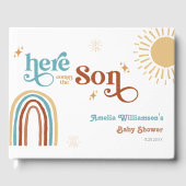 Hier komt het Son Retro Boho Boy Baby shower Gastenboek (Voorkant)