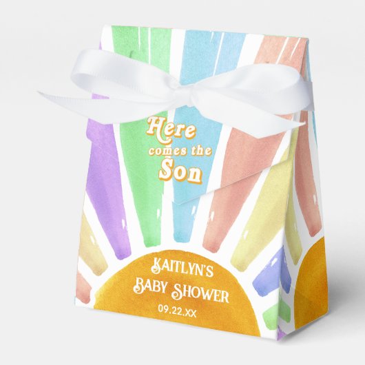 Hier komt het Son Retro Boys Baby shower Bedankdoosjes (Voorkant Zijde)