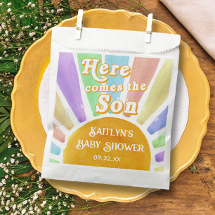Hier komt het Son Retro Boys Baby shower Bedankzakje