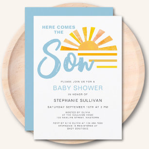 Hier komt het Son Sunrise Baby shower Kaart