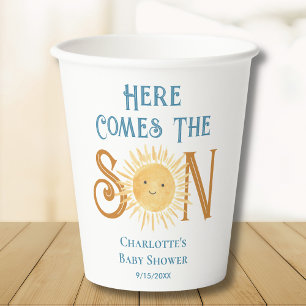 Hier komt het Son Sunshine Baby shower Papieren Bekers