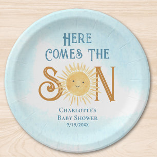 Hier komt het Son Sunshine Baby shower Papieren Bordje