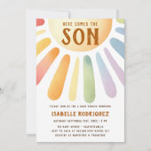 Hier komt het Son Sunshine Boho Boy Baby shower Kaart (Voorkant)