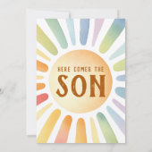 Hier komt het Son Sunshine Boho Boy Baby shower Kaart (Achterkant)