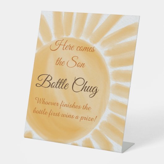 Hier komt het Son Sunshine Ray Baby shower Game Reclamebord Met Voetstuk (Voorkant)