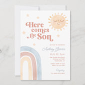 Hier komt het Son Waterverf Boho Baby shower Kaart (Voorkant)