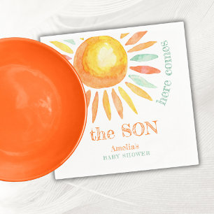 Hier komt het Son Waterverf Sun Baby shower Servet