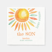 Hier komt het Son Waterverf Sun Baby shower Servet (Voorkant)