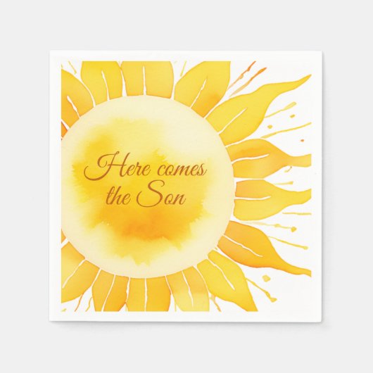 Hier komt het Son Yellow Sunshine Baby shower Servet (Voorkant)