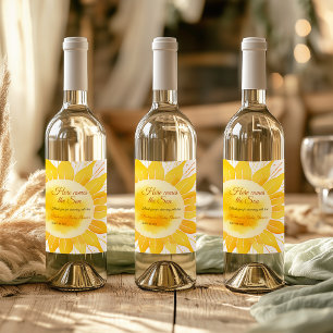 Hier komt het Son Yellow Sunshine Baby shower Wijn Etiket