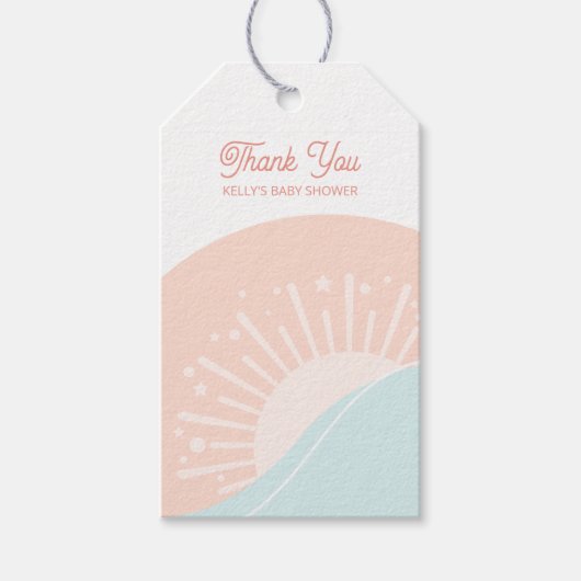 Hier komt het Sun Baby shower Gift Label Cadeaulabel (Voorkant)