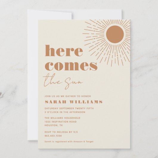 Hier komt het Sun Boho-Baby shower | Uitnodiging (Voorkant)