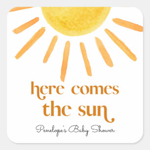 Hier komt het Sun Boy Baby shower Vierkante Sticker