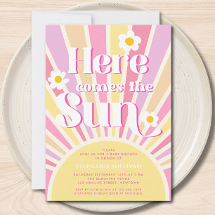 Hier komt het Sun Girl Baby shower Kaart