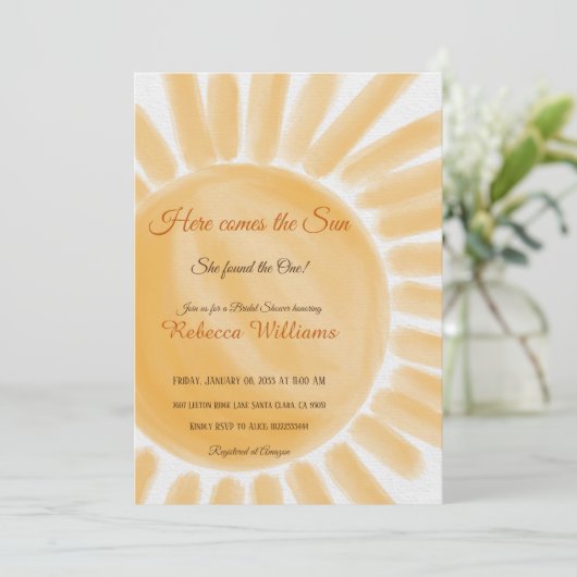 Hier komt het Sun Ray Yellow Vrijgezellenfeest Kaart (Staand voorkant)