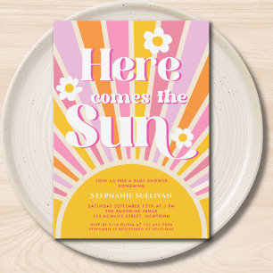 Hier komt het Sun Sunshine Girl Baby shower Kaart