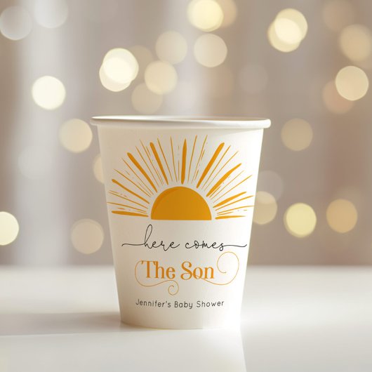 Hier komt het zoon baby shower papieren bekers