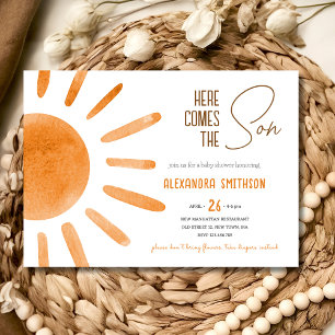 Hier komt het zoontje Baby shower Kaart