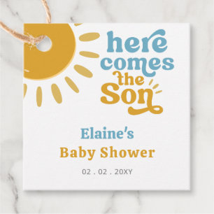 Hier komt het zoontje boho retro baby shower bedankjes labels