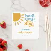 Hier komt het zoontje boho retro baby shower servet (Insitu)