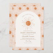 Hier komt het zoontje Burnt Oranje Sun Baby shower Kaart (Voorkant / Achterkant)