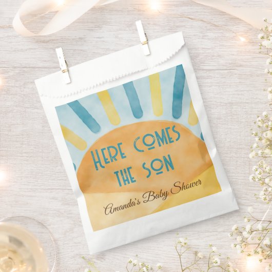 Hier komt Sunshine Blue Ray Baby shower cadeau Bedankzakje (Geknipt)