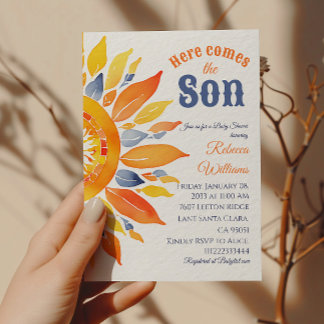 Hier komt Zoon Sunshine Blue Ray Boy Baby shower Kaart