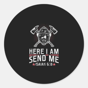 Hier stuur ik me Isaiah 68 brandweerman Ronde Sticker
