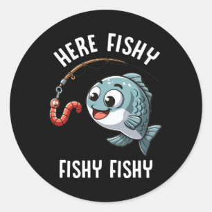 Hier Vist Fishy Funny Worm Schattigee visvisser Ronde Sticker