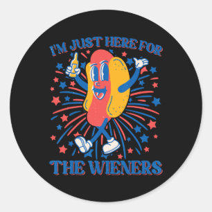 Hier voor de Wieners Hot Dog Funny 4th van juli Ronde Sticker