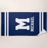 Hiermee wordt de naam monogram blauw en witte stre strandlaken (Voorkant)