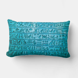 Hiéroglyphes égyptiens anciens Coussin Lumbar bleu