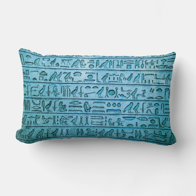 Hiéroglyphes égyptiens anciens Coussin Lumbar bleu (Recto)